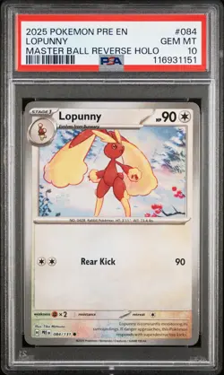 2025 POKEMON PRE EN-PRISMATIC EVOLUTIONS MASTER BALL REVERSE HOLO LOPUNNY PSA 10 - Image 1