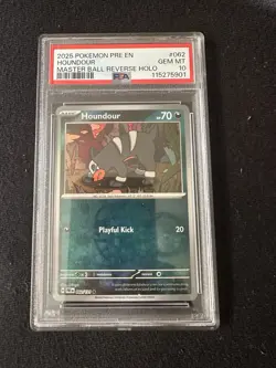 2025 Pokemon Prismatic Evolutions #062 Houndour Master Ball Reverse Holo PSA 10 - Image 1