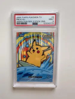2000 TOPPS POKEMON TV ANIMATION SERIES 2 STICK-ONS #8 PIKACHU PSA 9 - Image 1