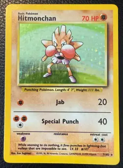 1999 POKEMON TCG HITMONCHAN BASE SET HOLO RARE UNLIMITED 7/102 VLP/LP - Image 1