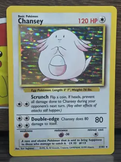 Pokemon TCG Chansey Base Set Holo Unlimited Rare Card 3/102 LP Condition - Image 1