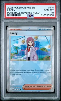 2025 Pokemon SV Prismatic Evolutions Lacey Reverse Holo Poke Ball 114/131 PSA 10 - Image 1