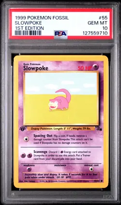1999 POKEMON FOSSIL 1ST ED #55 SLOWPOKE PSA 10 - Image 1