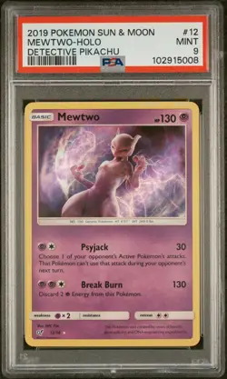 2019 POKEMON SUN & MOON DETECTIVE PIKACHU #12 MEWTWO-HOLO PSA 9 - Image 1