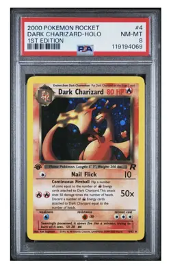 2000 POKEMON ROCKET 1ST EDITION #4 DARK CHARIZARD-HOLO PSA 8, Free Shipping - Image 1