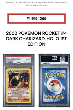 2000 POKEMON ROCKET 1ST EDITION #4 DARK CHARIZARD-HOLO PSA 8, Free Shipping - Image 3
