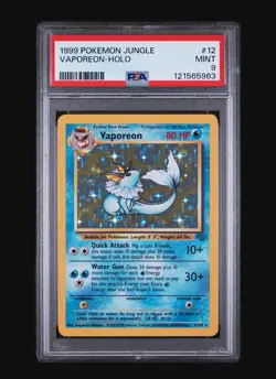 VAPOREON HOLO - 12/64 POKEMON CARD 1999 JUNGLE UNLIMITED- FRESH SLAB PSA 9 MINT - Image 2