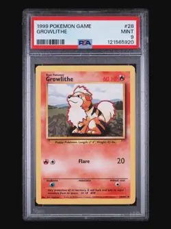 GROWLITHE 28/102 - BASE SET 1999 POKEMON CARD - FRESH SLAB - PSA 9 MINT - Image 2