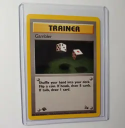 Gambler Trainer 60/62 1st Edition Fossil Pokemon Card MP - Image 1