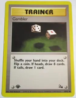 Gambler 60/62 Trainer Fossil 1st Edition Pokemon Card WOTC LP - Image 1