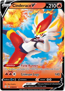 2021 Sword & Shield - Shining Fates Cinderace V Basic/Rare Holo V #18/72 - Image 1