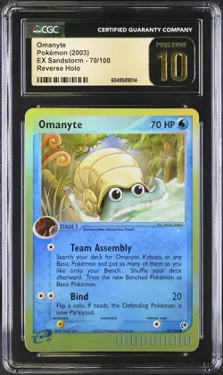 CGC 10 PRISTINE Omanyte 70/100 EX Sandstorm Reverse Holo 2003 Pokemon Card - Image 1