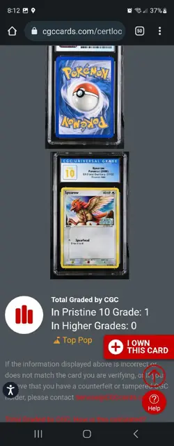 (POP 1) CGC 10 PRISTINE Pokemon EX Crystal Guardians Spearow Reverse 61/100 - Image 4