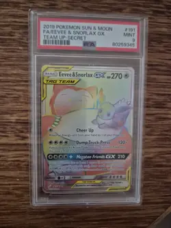 2019 Pokemon Sun And Moon Team Up Secret #191 Eevee & Snorlax GX Full Art PSA 9 - Image 1