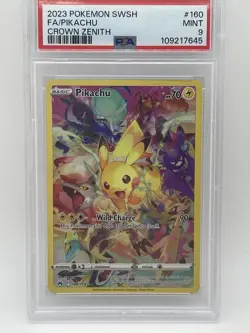 Pokemon Pikachu PSA 9 Mint Crown Zenith Holo Secret Rare 160/159 Full Art - Image 1