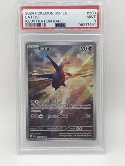 Pokemon Latios PSA 9 MINT 203/191 Surging Sparks Illustration Rare Holo Full Art - Image 1