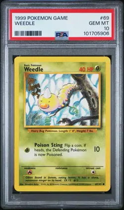 PSA 10 WEEDLE 69/102 1999 POKEMON TCG BASE SET UNLIMITED - Image 1