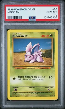 PSA 10 NIDORAN 55/102 1999 POKEMON TCG BASE SET UNLIMITED - Image 1