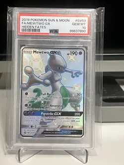 Pokemon Mewtwo GX Hidden Fates Full Art #SV59 PSA 10 Gem Mint - Image 1