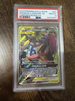 2019 POKEMON SUN & MOON UNBROKEN BONDS FULL ART/GRENINJA & ZOROARK GX PSA 10 - Image 1