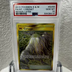 2019 POKEMON SUN & MOON HIDDEN FATES #SV89 FULL ART/MT. CORONET -PSA 10 GEM MINT - Image 1