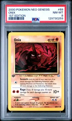 2000 POKEMON NEO GENESIS 1ST ED #69 ONIX PSA 8 - Image 1