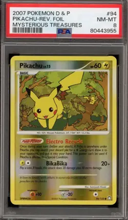 Pokemon Pikachu Mysterious Treasures Reverse Holo D & P #94 PSA 8 - Image 1