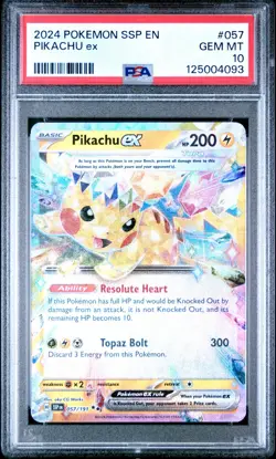 PSA 10 Pikachu ex 057/191 Surging Sparks SSP EN Full Art Pokemon Card - Image 1