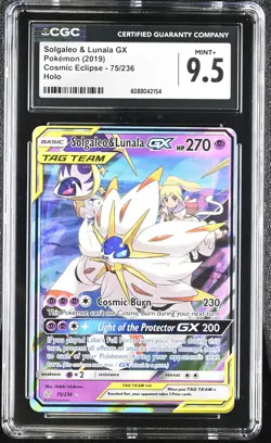 CGC 9.5 MINT+ Solgaleo & Lunala GX 2019 Cosmic Eclipse 75/236 Holo Pokemon Card - Image 1