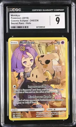 CGC 9 MINT Mimikyu 2019 Cosmic Eclipse 245/236 Secret Rare Holo Pokemon Card - Image 1