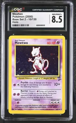 CGC 8.5 Mewtwo 2000 Base Set 2 10/130 Holo SWIRL Pokemon Card - Image 1