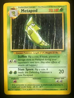 Pokemon 54/102 Metapod Base Set Unlimited Common NM - Image 1