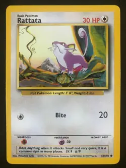 Pokemon 61/102 Rattata Base Set Unlimited Common NM - Image 1