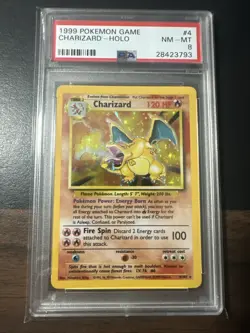 1999 POKEMON BASE SET UNLIMITED #4 CHARIZARD-HOLO PSA 8 - Image 1