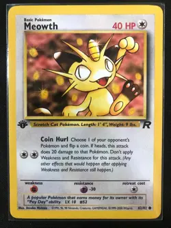 Pokemon 1st Edition 62/82 Meowth Team Rocket NM NM - Image 1