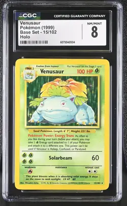 CGC 8 Venusaur 1999 Base Set 15/102 Holo Pokemon Card - Image 1
