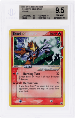 2005 Pokemon Ex Unseen Forces Entei Gold Star Holo #113 BGS 9.5 - Image 1