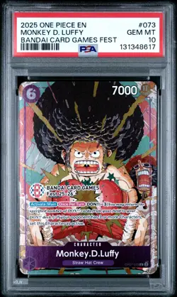 2025 ONE PIECE OP07-073 BANDAI CARD GAMES FEST 25-26 MONKEY D LUFFY PROMO PSA 10 - Image 1