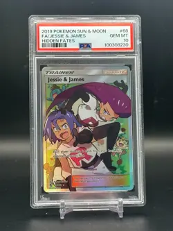 PSA 10 GEM MINT Jessie & James Hidden Fates Full Art Holo Pokemon Card #68/68 - Image 1