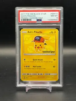 PSA 8 NM/MT Ash's Pikachu SM Black Star Promo I CHOOSE YOU! Pokemon SM111 - Image 1
