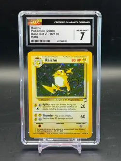 CGC 7 Near Mint Raichu Base Set 2 Holo Pokemon 16/130 - Image 1