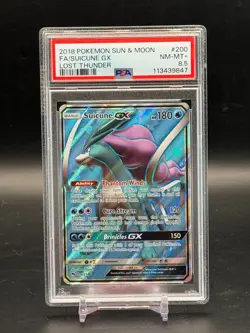 PSA 8.5 NM/MT+ Suicune GX Full Art Lost Thunder Holo Pokemon 200/214 - Image 1