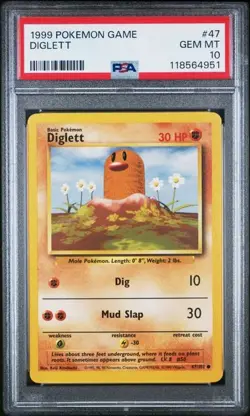 PSA 10 GEM MINT Diglett 1999 Base Set Unlimited WOTC Pokemon 47/102 - Image 1