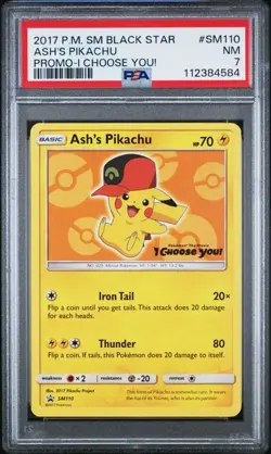 PSA 7 NM Ash's Pikachu Promo I Choose You 2017 Black Star Promo Pokemon SM110 - Image 1