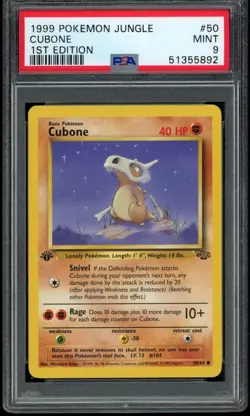 1999 Pokemon Jungle Unlimited 1st Edition Cubone #50 50/64 PSA 9 Fresh Grade! - Image 1