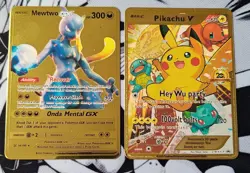 Pokemon Custom Gold Metallkarten - Mewtwo/Pikachu - Anime Cards Tcg Englisch - Image 1