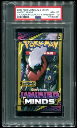 PSA 10 Unified Minds 3-Card Booster Pack Sealed Darkrai & Umbreon 2017 Pokemon - Image 1