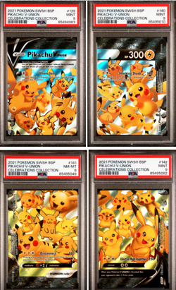 Full Set of 4 PSA 9 8 Pikachu V-Union 2021 Pokemon Celebrations 139 140 141 142 - Image 1