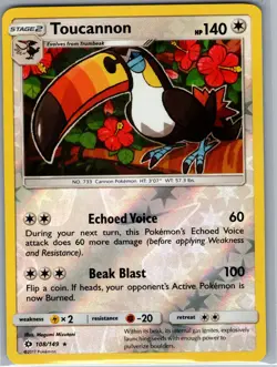 Toucannon 108/149 Reverse Holo SM Base Set - Pokemon Card - NM - Image 1