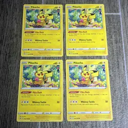 4x Pikachu Non-Holographic Common 052/196 Pokemon TCG Lost Origin NM/M - Image 1